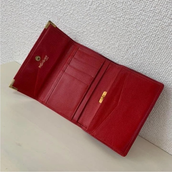 Yves Saint Laurent Red Leather Wallet with Gold Details - Picture 2 of 11